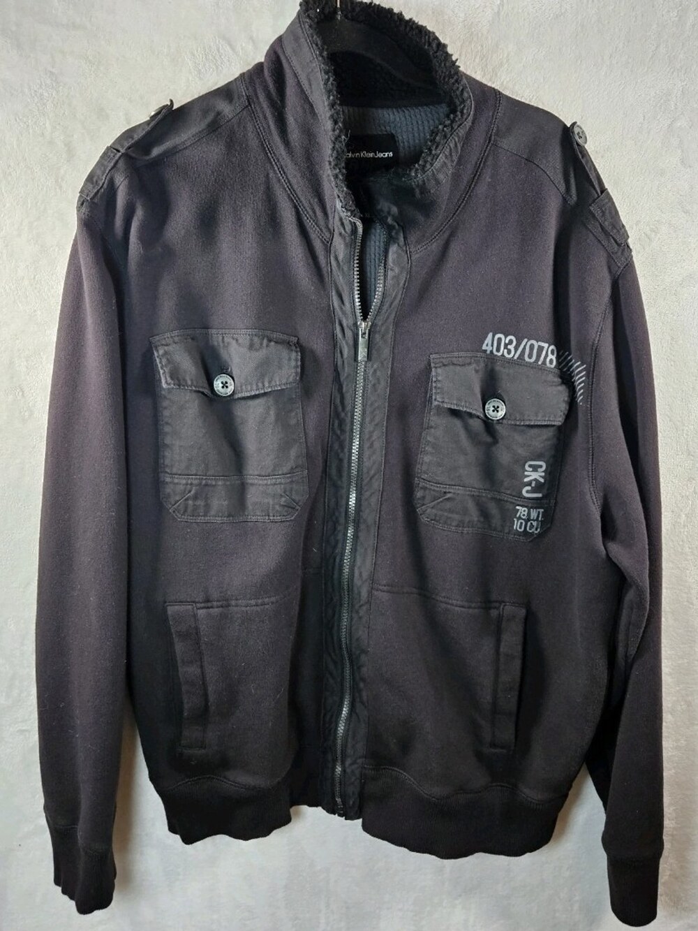 Calvin Klein Jeans Bomber Jacket Sherpa Charcoal Gray Men's Size Large